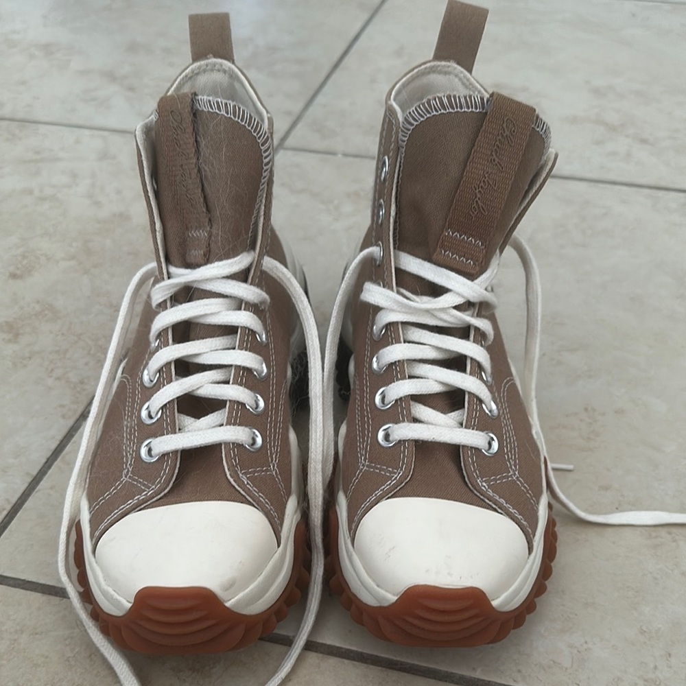 Brown High-Top Sneakers with White Laces